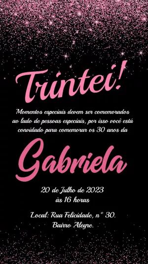 Convite de Aniversário Trintei com Glitter Rosa para Editar
