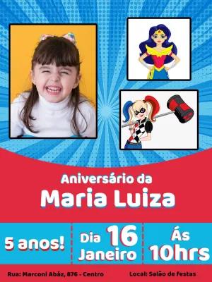 Convite de Aniversário Super Hero Girls com Foto para Editar