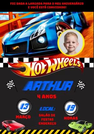 Convite Aniversário Hot Wheels com Foto para Editar Online
