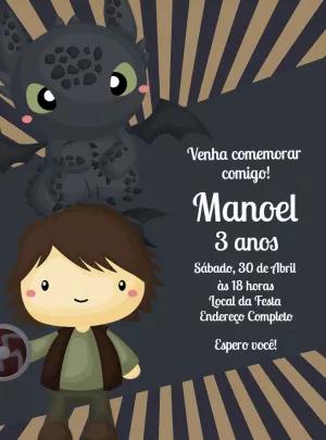 Convite Aniversário Como Treinar o Seu Dragão para Editar