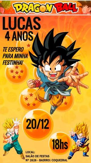 Convite de Aniversário Dragon Ball com Goku Criança para Editar
