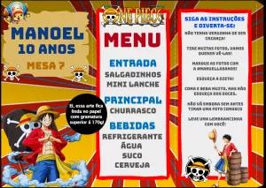 Menu de Aniversário One Piece com Personagens para Editar