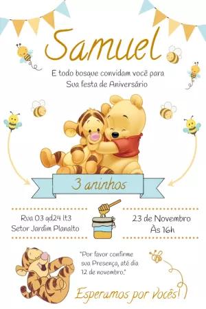Convite Aniversário Ursinho Pooh e Tigrão para Editar Online