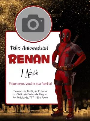 Convite de Aniversário Deadpool com Foto para Editar Online