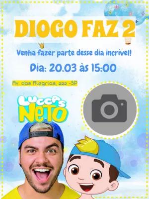 Convite de Aniversário Luccas Neto com Foto para Editar Online