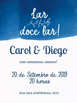 Convite de Casa Nova Aquarela Azul para Editar Online