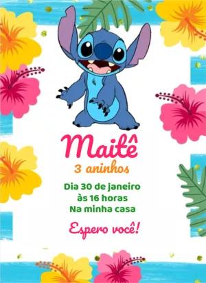 Convite de Aniversário Stitch Tropical para Editar Online