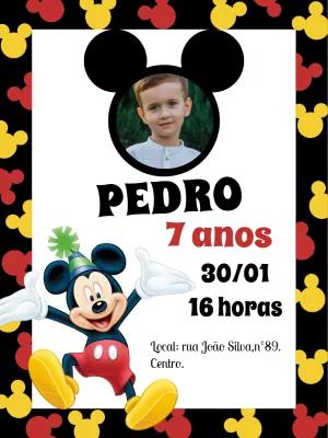 Convite Aniversário Mickey Mouse com Foto para Editar Online