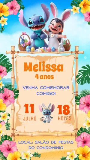 Convite Aniversário Lilo e Stitch Páscoa para Editar Online