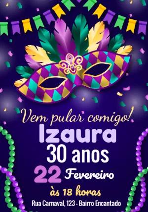Convite de Aniversário Carnaval com Máscara para Editar Online