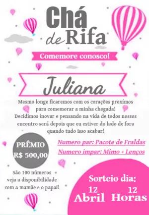 Convite Chá de Rifa Menina Balões Rosa para Editar Online