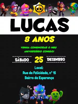 Convite Aniversário Brawl Stars com Personagens para Editar Online