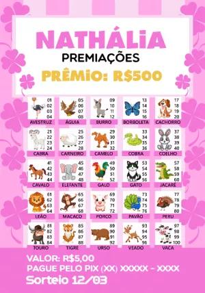 Cartela de Rifa dos Bichos com 100 Nomes para Editar Online