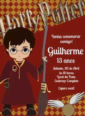 Convite Aniversário Harry Potter Editável para Enviar Online