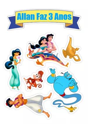 Topo de Bolo Aniversário Aladdin para Editar e Imprimir