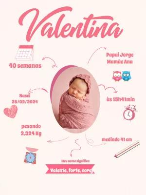 Quadro de Nascimento Menina com Foto para Editar Online