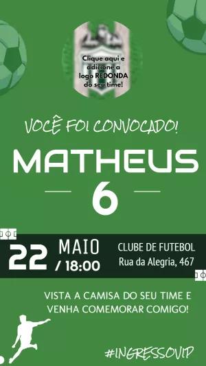 Convite de Aniversário Futebol Convocação para Editar Online