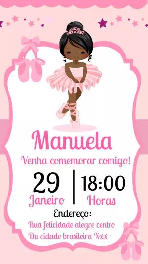 Convite de Aniversário Bailarina Negra para Editar Online