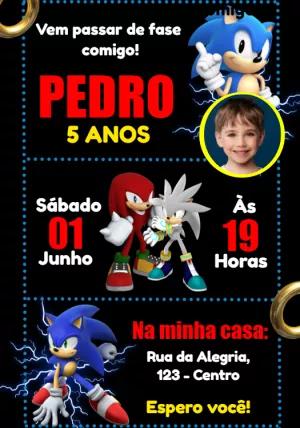 Convite de Aniversário Sonic com Foto para Editar Online