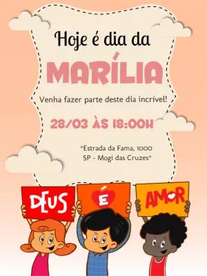 Convite de Aniversário Três Palavrinhas para Editar Online