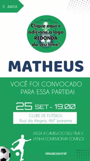 Convite de Aniversário Futebol com Logo do Time para Editar