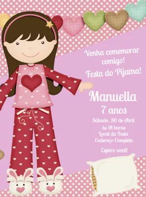 Convite Festa do Pijama Menina para Editar Online e Imprimir