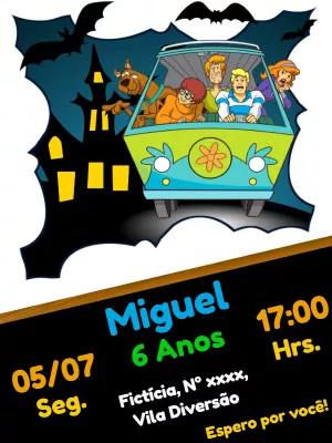 Convite de Aniversário Scooby-Doo com a Turma para Editar