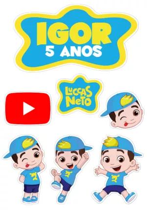 Topo de Bolo Luccas Neto para Aniversário Editável Online