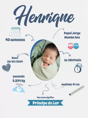 Quadro de Nascimento Menino com Foto para Editar Online