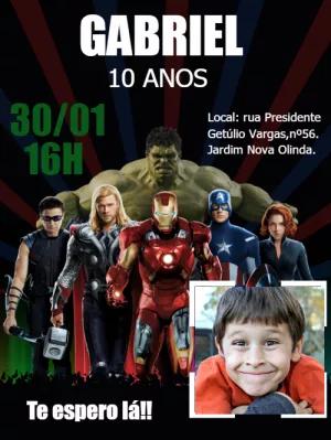 Convite Aniversário Vingadores com Foto para Editar Online