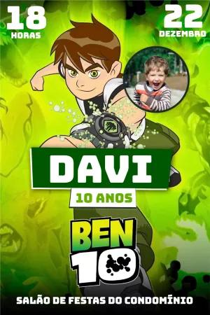 Convite Aniversário Ben 10 com Foto para Editar Online