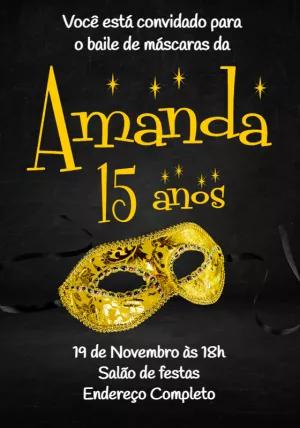 Convite de 15 Anos Baile de Máscaras Dourado para Editar Online