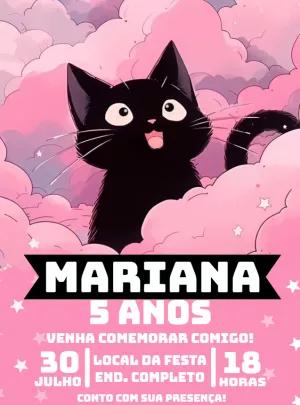 Convite Aniversário Gatinho Preto Fofo para Editar Online