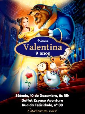 Convite Aniversário A Bela e a Fera com Personagens para Editar