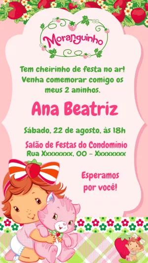 Convite de Aniversário Moranguinho Baby para Editar Online