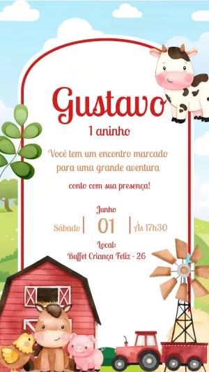 Convite Aniversário Fazendinha com Animais para Editar Online