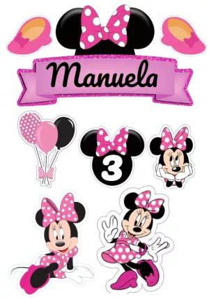 Topo de Bolo Minnie Rosa para Editar e Imprimir Grátis