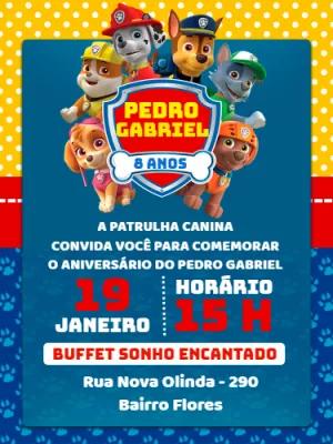 Convite de Aniversário Patrulha Canina para Editar Online