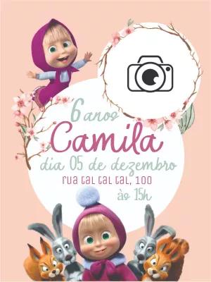 Convite Aniversário Masha e o Urso com Foto para Editar Online