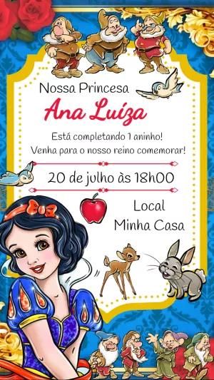 Convite Digital Branca de Neve e os Sete Anões Editável Online