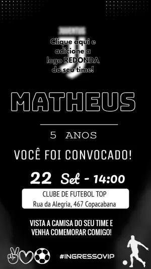 Convite Aniversário Futebol Moderno Preto e Branco para Editar