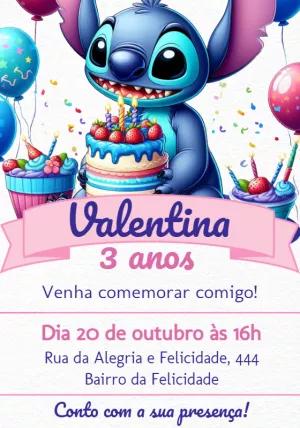 Convite de Aniversário Stitch Fofo para Editar Online