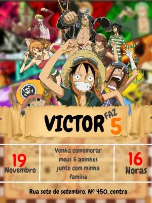 Convite de Aniversário One Piece com Personagens para Editar