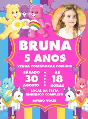 Convite Aniversário Ursinhos Carinhosos com Foto para Editar