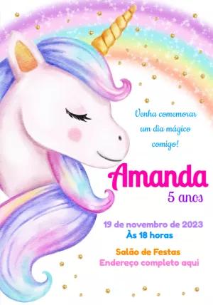 Convite de Aniversário Unicórnio Mágico para Editar Online