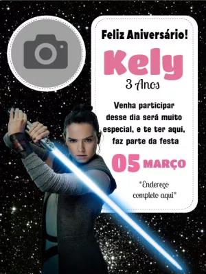 Convite Aniversário Star Wars com Foto para Editar Online