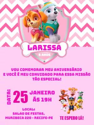 Convite Aniversário Patrulha Canina Menina para Editar Online