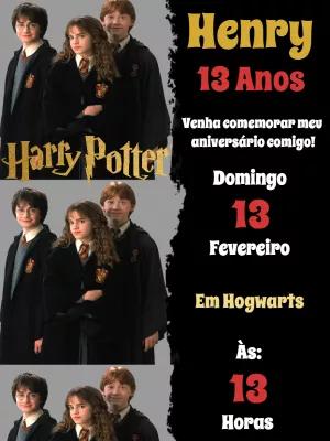 Convite Aniversário Harry Potter com Personagens para Editar