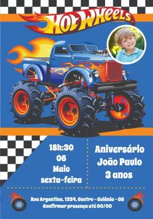 Convite Aniversário HotWheels com Foto para Editar Online