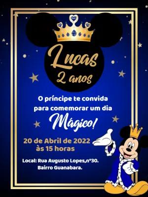 Convite Aniversário Mickey Realeza Editável Online